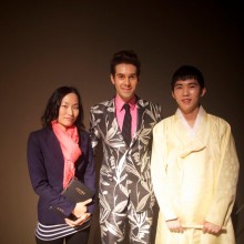 With drummer and translator after performance.