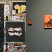 (left) Ta-Wei Huang, studio installation, 2014; (right) YinHua Chu, Untitled (there-has-been), 2014, Photogravure/ Copper Plate