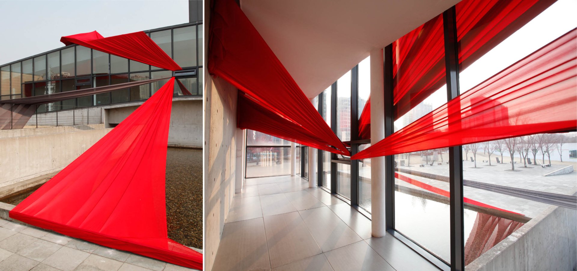 LEE SUJIN, The Deep Stay, 2014. stage scrim, wood panel, mix media, Installation view. SOMA Museum of Art, Seoul, Korea