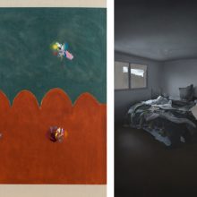 (left) Ana Prata, Above and Below, 2016, oil on canvas, 60 x 48 in. (right) Guillaume Bresson, untitled, 2016, oil and acrylic on canvas, 77 x 50 in.