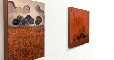 Installation view - Elisa Bertaglia, A Dance, 2023, oil on rose gold, 6x4 in each