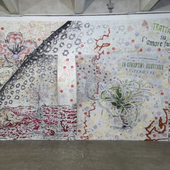 Gabriella Ciancimino, Efendisiz Flow, 2016. Mixed media on canvas and wall, cm 770x390.