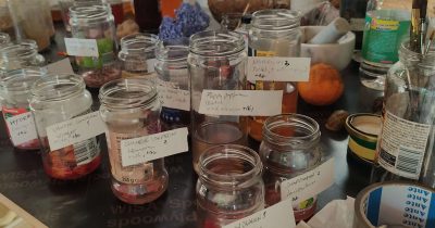 Natural dyes made by artists-in-residence at Quinta das Relvas, October 2023.