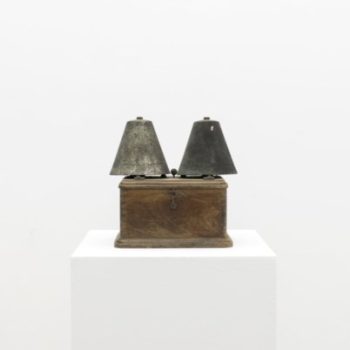 Gallery Bells, 2017. Brass bells, wood, screws, hook; 25cm x 22cm x 16cm