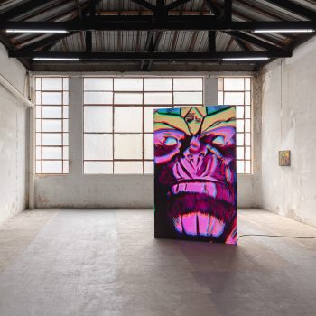Thanos, Soccer, Death and Jobs (Thanos Futebol, Mortes e Emprego) 2021. Video on LED Pannel. Photo: Ana Pigosso. Courtesy Galeria Jaqueline Martins