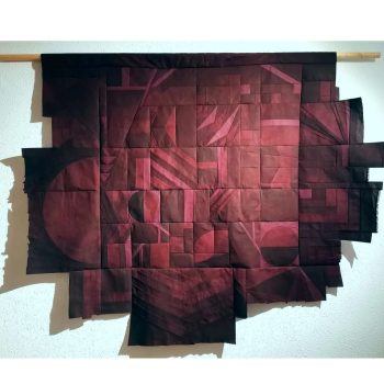 Yanelis Mora Morales, "Ejercicio de contención", 2023. Hand-dyed cotton fabric on paper friseline.