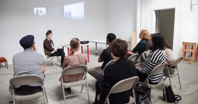 Jacynthe Carrière, RU artist, in discussion with other residents