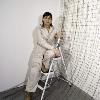 Mari Claudia García working on “Meditations on Fear,” 2024. Photo by Clarissa Pasarinho (image edited).