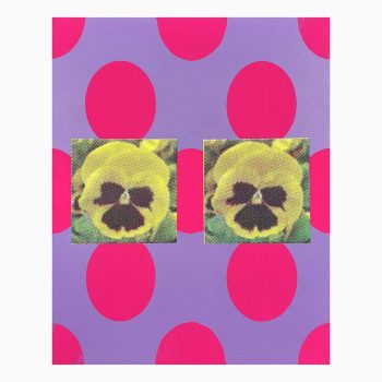 Spotted with Pansies II, 2025, Acrylic and silkscreen ink on panel, photo courtesy of the artist