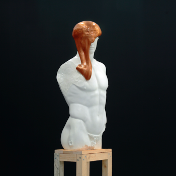 Doryphoros, plaster copy, silly putty and wooden base, 212 x 42 x 30 cm, 2015, installation view, Souvenir at Polansky Gallery, Prague