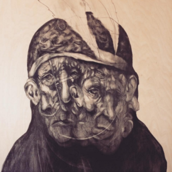 Pouya Afshar, work in progress, Charcoal on Wood, 30” by 40”, 2015
