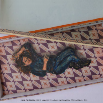 Inside Dimitri's Box, 2015, watercolor on a found cardboard box, 10cm*20cm*2cm