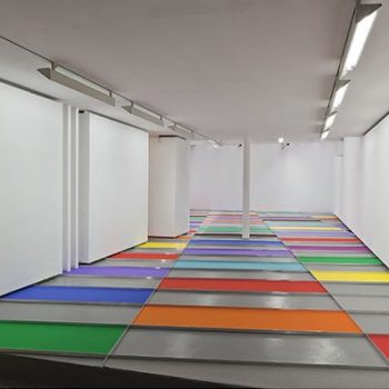 "A Paris floor / Un sol parisien" 2011  galerie Chez Valentin  (moquette, cornières en aluminium, chaque rectangle 200 x 60 cm, hauteur cornières 3 cm, surface de la pièce variable)