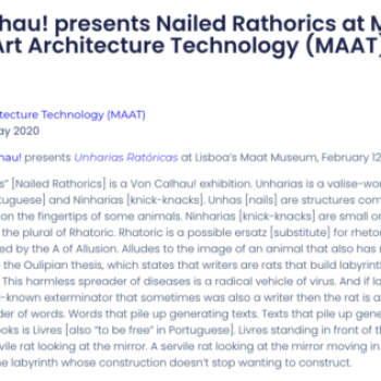 Von Calhau! presents Nailed Rathorics at Museum Art Architecture Technology (MAAT)