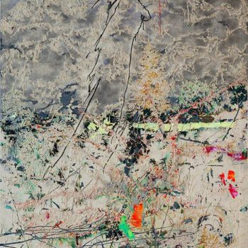 Forest, 2018, 118,1 x 74,8 inches, oil on partial primed linen, oilskins. Courtesy the artist.