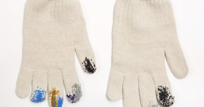 Darned Fingertips, Japanese gardening gloves and wool, Celia Pym, 2016