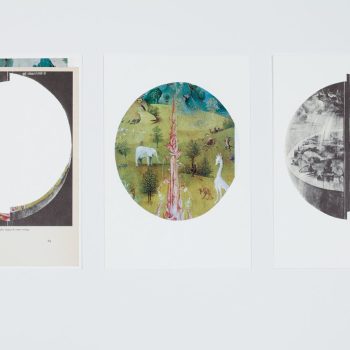 Bosch pages 89 & 90, 2010, Collage on paper, 3 parts, each 8 7/8 x 6 1/8, framed