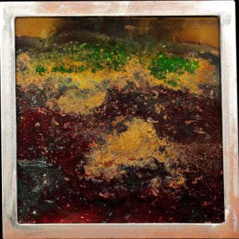 Portraits of NYC: Gowanus Canal 2012, Steel, glass, silicone, eggs, newspaper, chalk and mud from the Gowanus Canal. 15"x15"x2"
