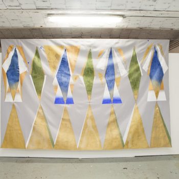 ‘an arc of fire burnt on the rim of the horizon, and all around it the sea blazed gold’ 2016, pigment on textile, 186x300cm.