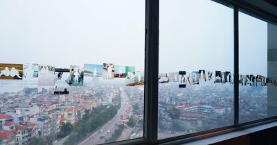 Lost Pixels, transparent film on glass, Nguyễn Quốc Thành, “Mise en scene” exhibition, Nha
